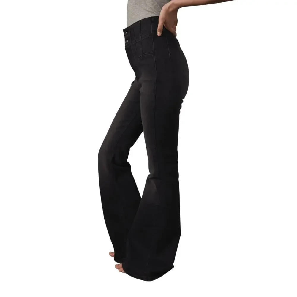 Free People We The Free Jayde Flare Jeans Black Onyx Denim Bell Bottom Size 25